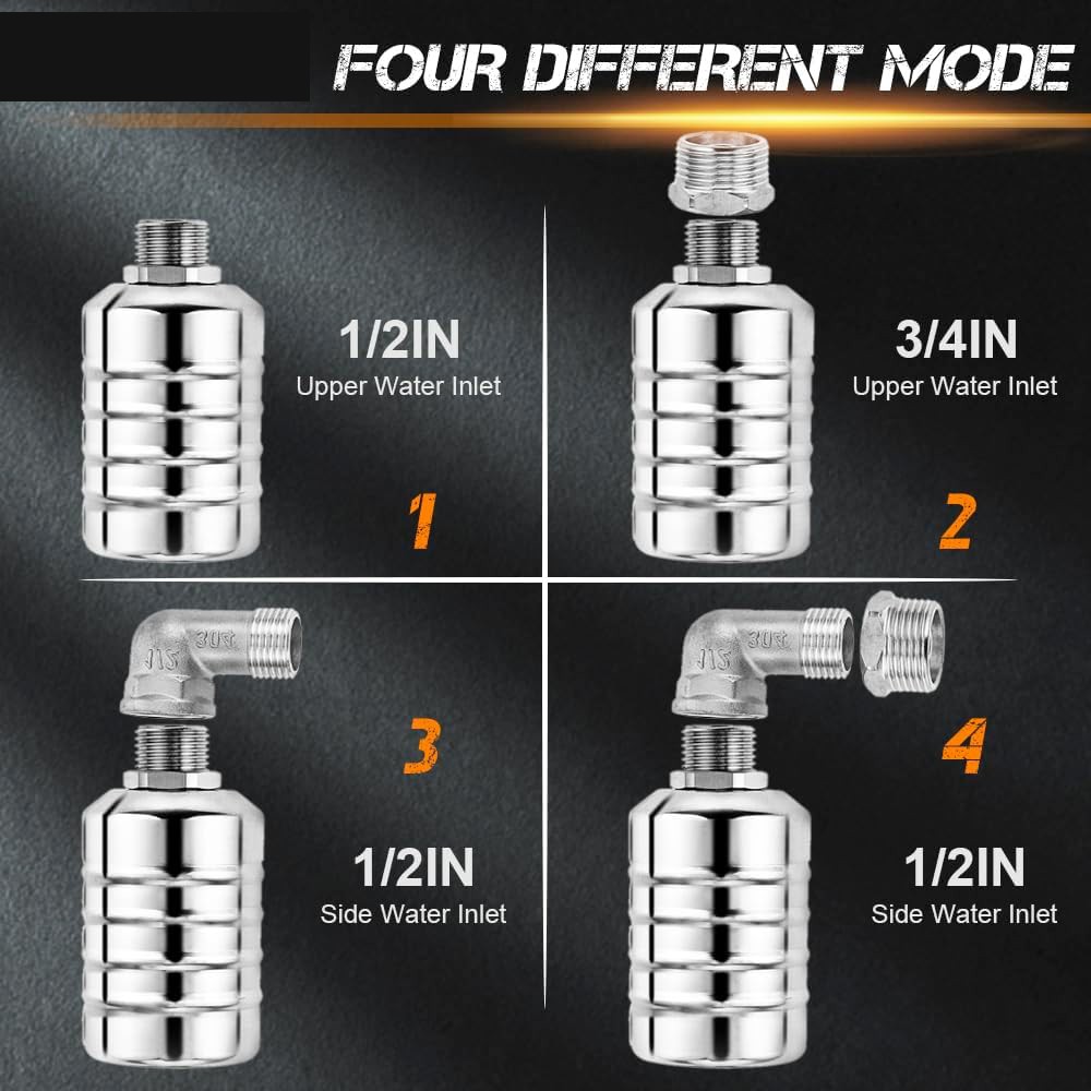 2Pcs Automatic Water Level Control Float Valve 304 Stainless Steel 1/2" & 3/4"