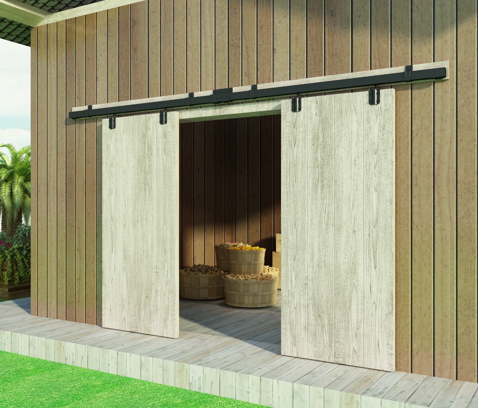 Black Box Track Double Sliding Barn Door Hardware,Heavy Duty Wall Mount kit