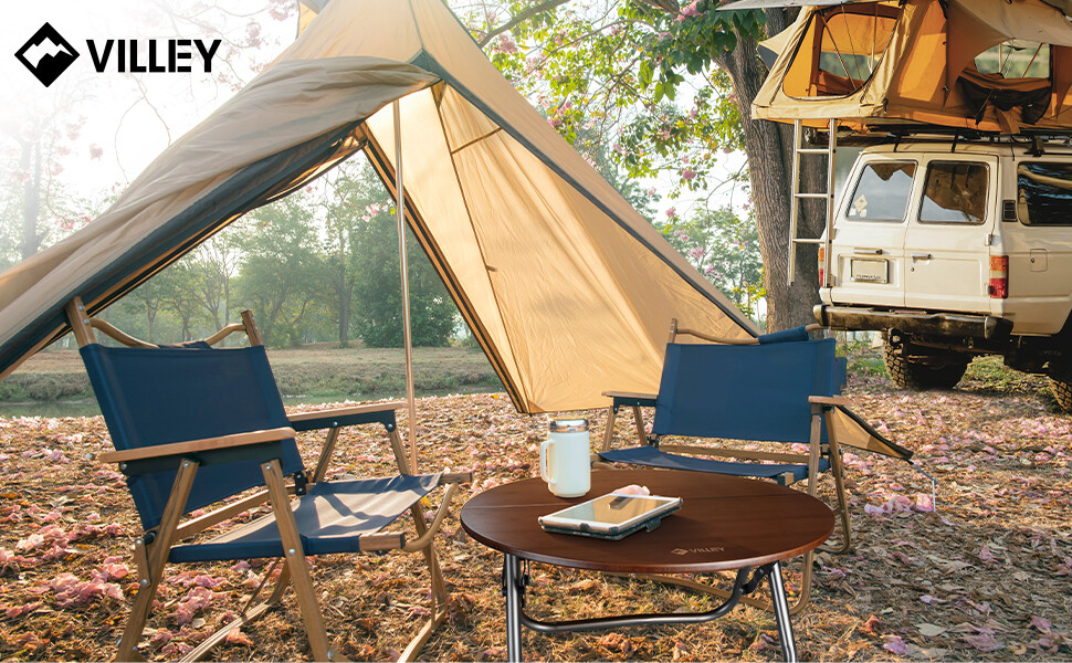 VILLEY Bamboo Round Folding Camping Table Halffold Portable Table Load 176 lbs