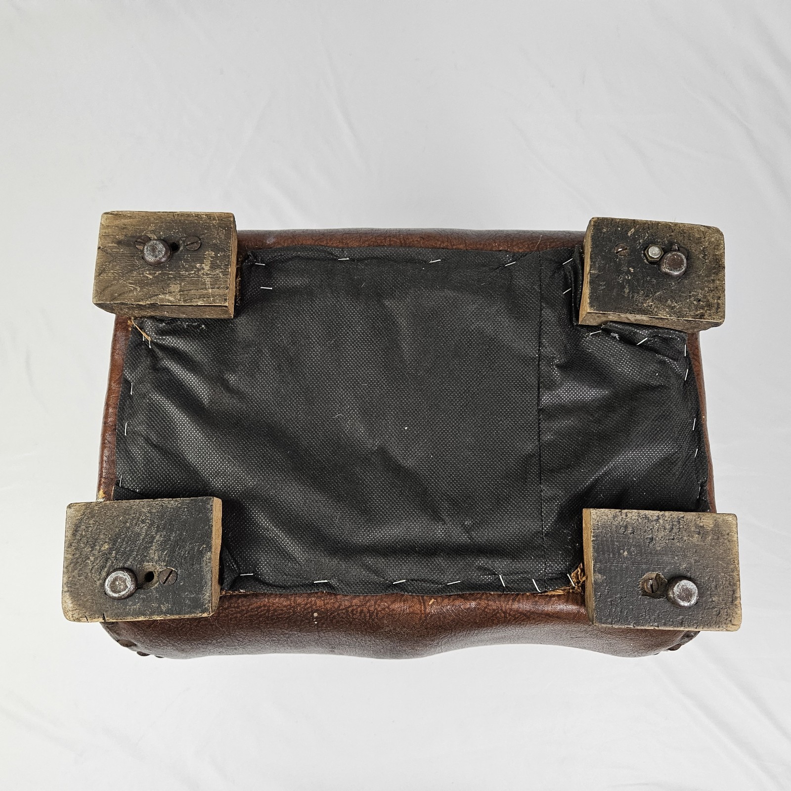 Chinoisiere Footstool Ottoman Leather Upholstered Vintage Chinese Chippendale