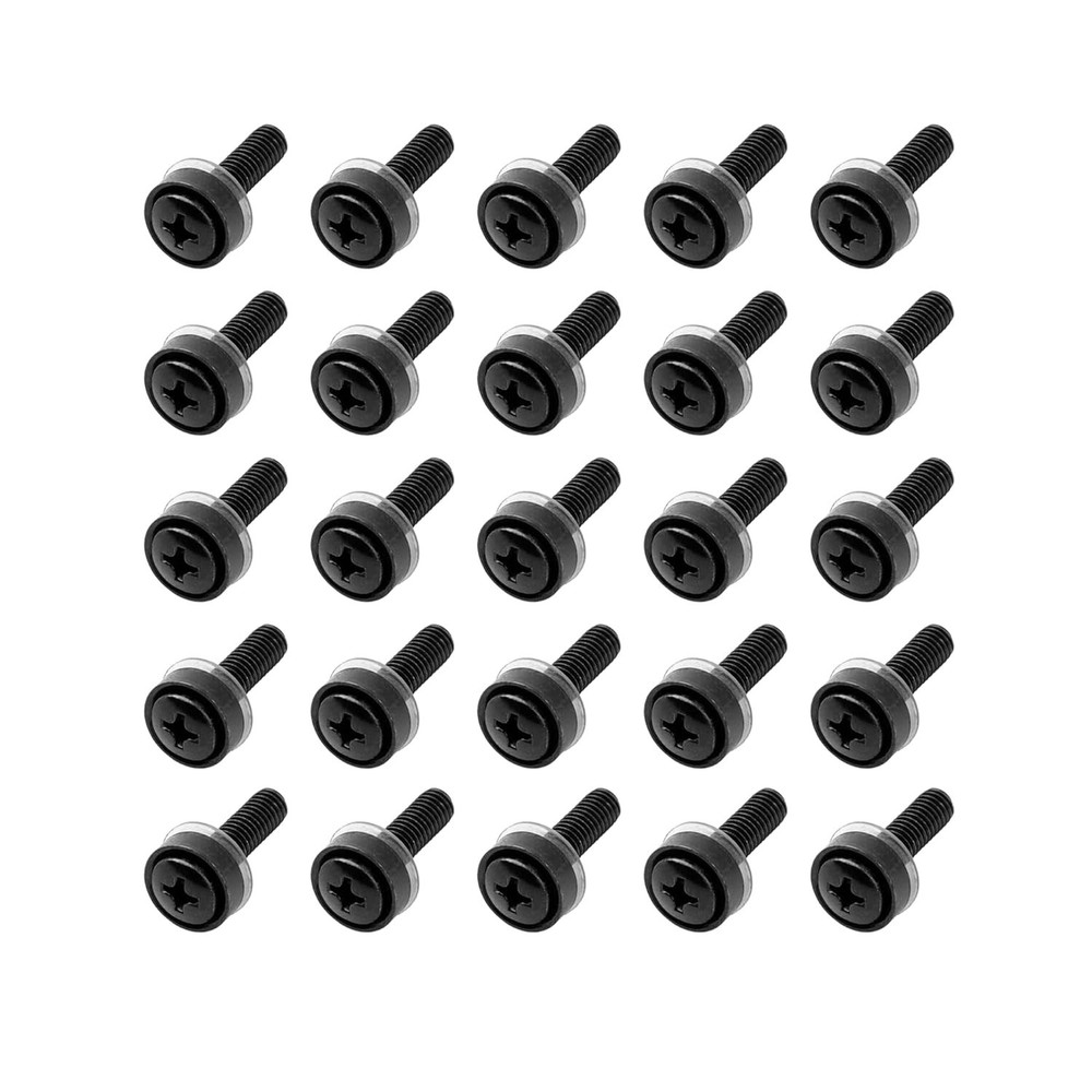Professional Black Rack Screws Set, 25 Count - Compatibility with 10/32 Systems