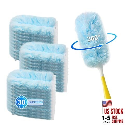 30 Count Dusters Refills with 1 Handle, Multi-Surface Disposable Duster, 360