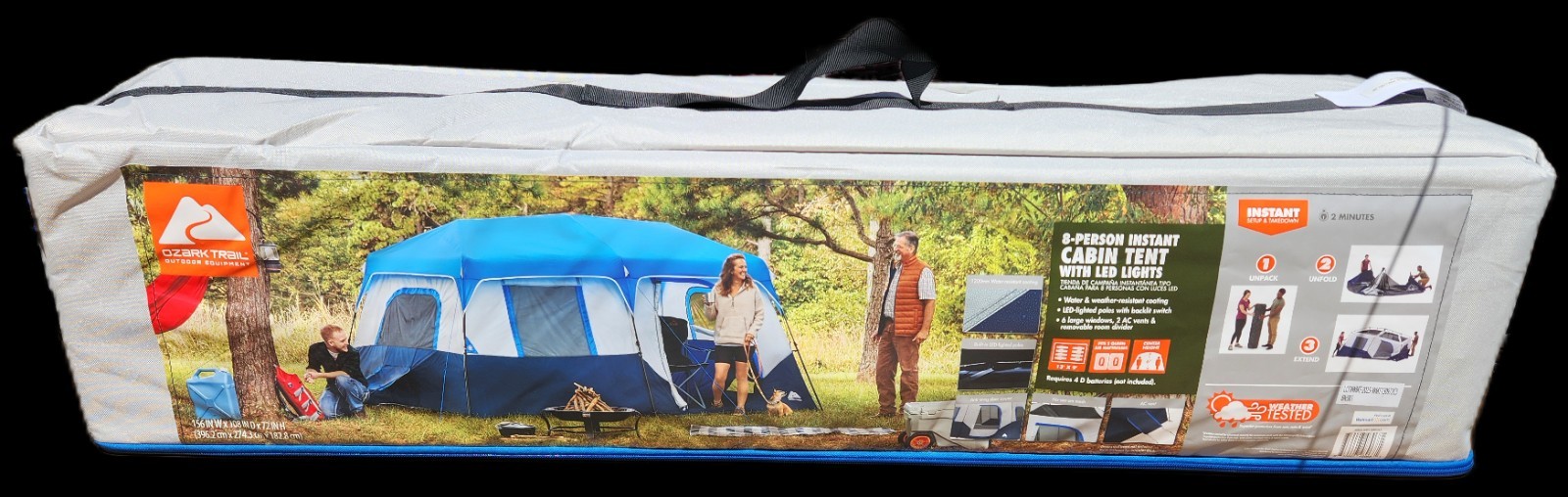 Ozark Trail 8 Person Instant Cabin Tent w/LED Lighted Poles Camping Family Tent