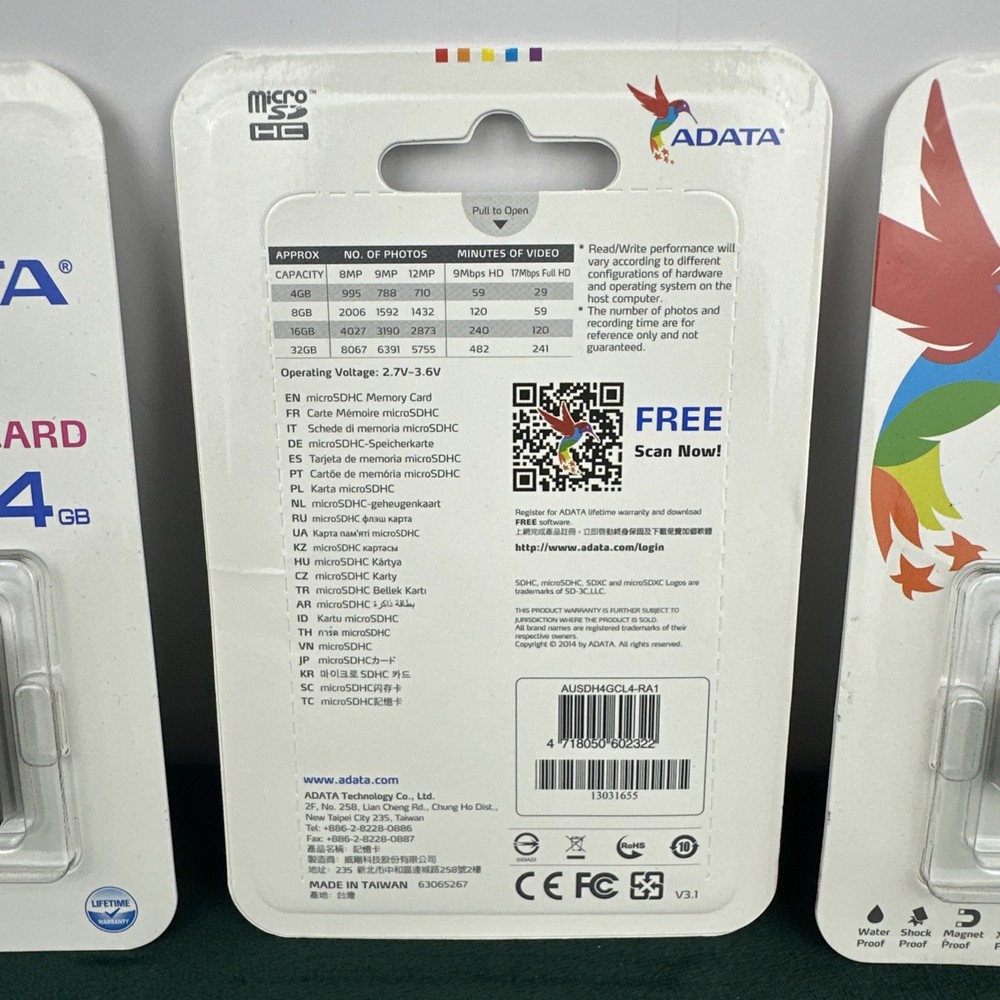 4x ADATA Data Storage Card Micro SDHC Card 4GB with Adapter, SD Card, Class 4