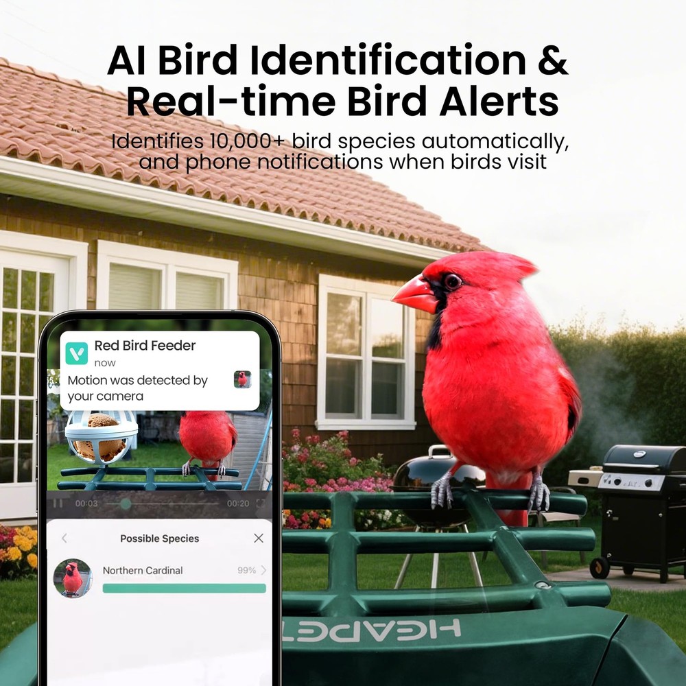 Bird Feeder with Camera Solar Powered 4K UHD Video AI Recognition