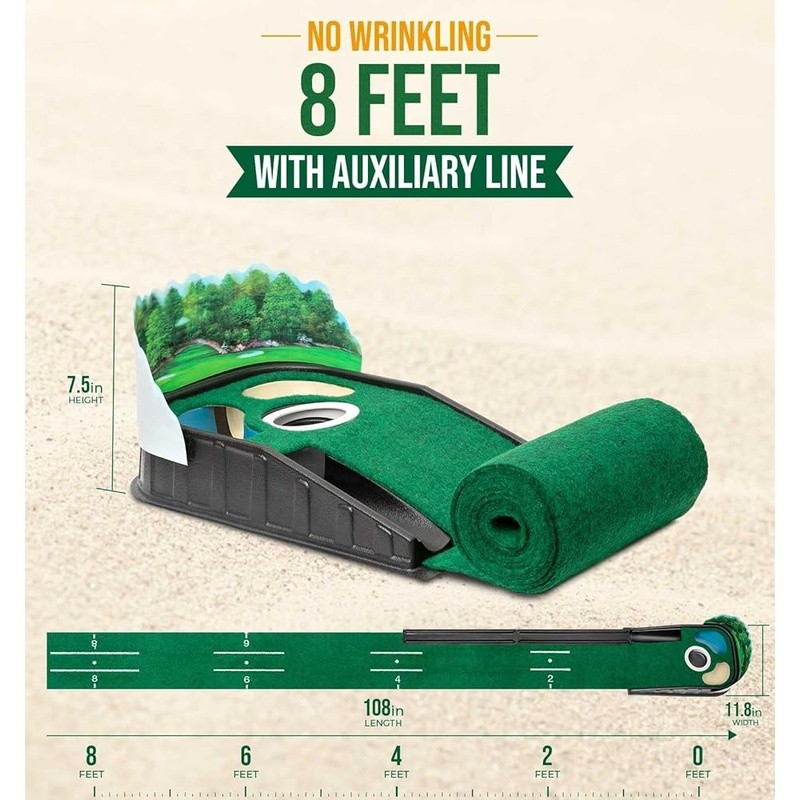 Golf Putting Mat Indoor W/ Obstacles & 2 Balls Precision Practice Training