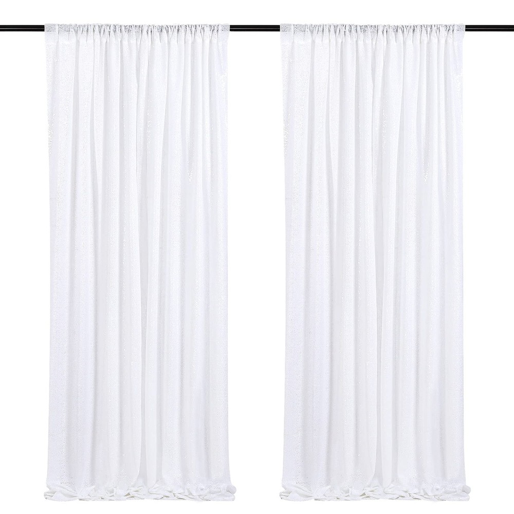 2 PCS 2FTx8FT White Sequin Backdrop Curtains Glitter Party Background Drapes