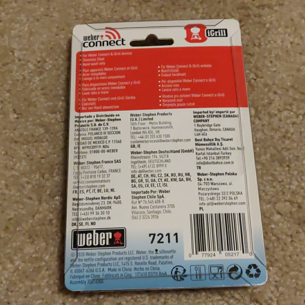 Weber Connect iGrill Meat Temperature Probe Grill Tool Thermometer BBQ Accessory