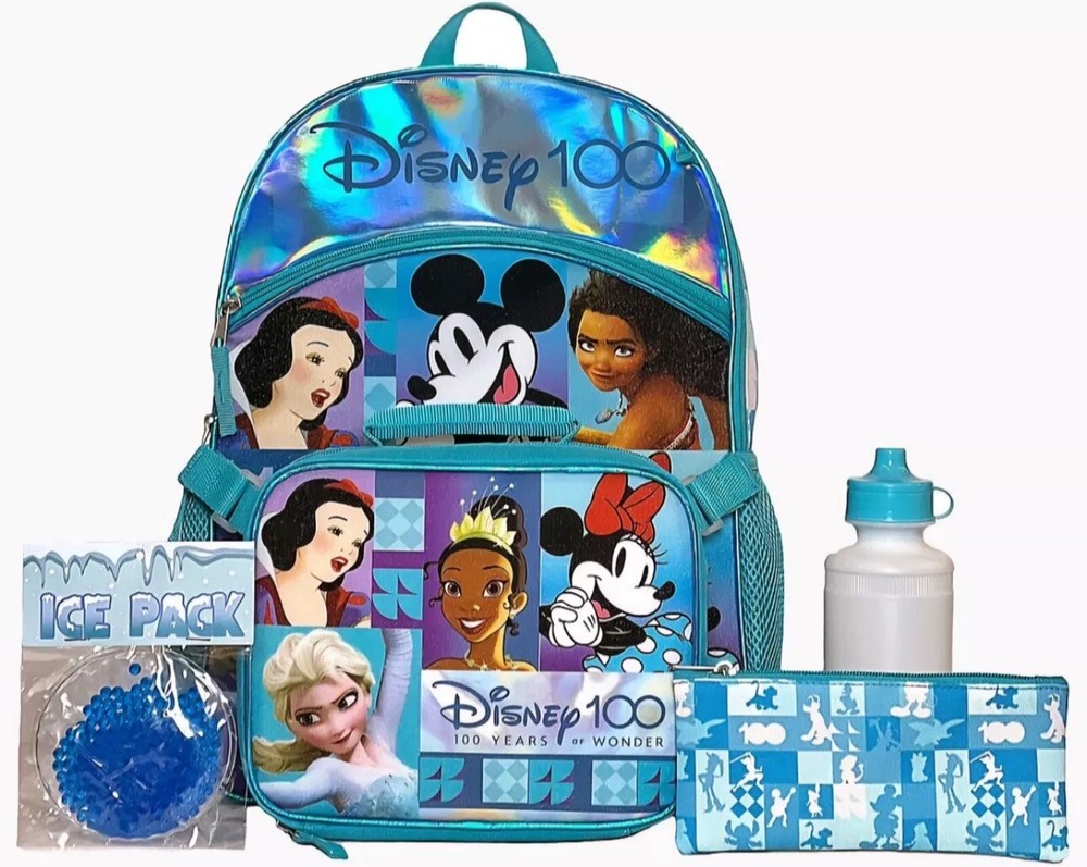 Disney 100 5-piece Backpack Set Multicolor Lunch Box Zip Case Ice Pack Sealed