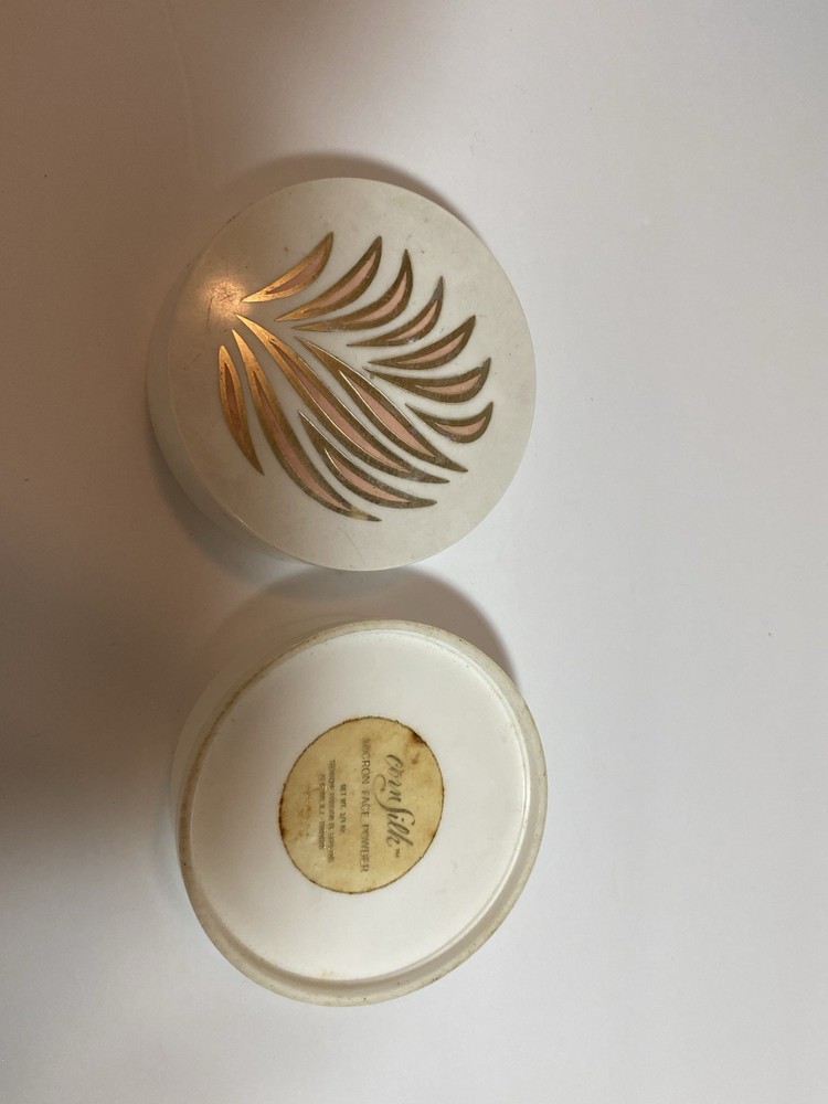 Vintage Corn Silk Micron Face Powder Empty Container White Container Stained