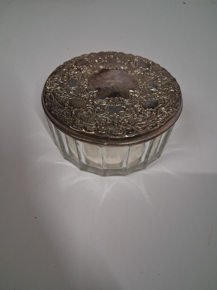 Vintage Silver Plated Powder Container With Mirror
