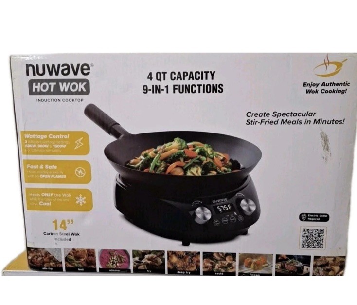 Nuwave Induction Hot Wok with 14" Carbon Steel Wok,  w/ Lid  New Holiday Gift