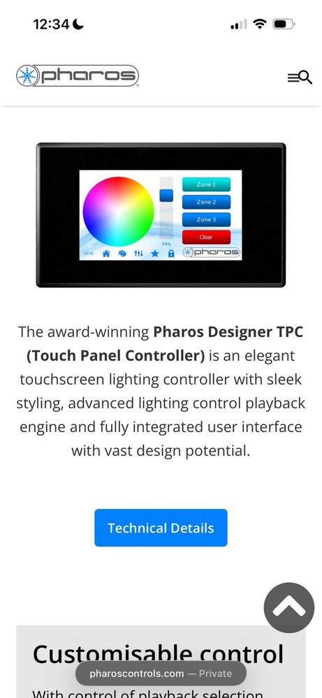 The Pharos TPC (Touch Panel Controller) Lighting Control
