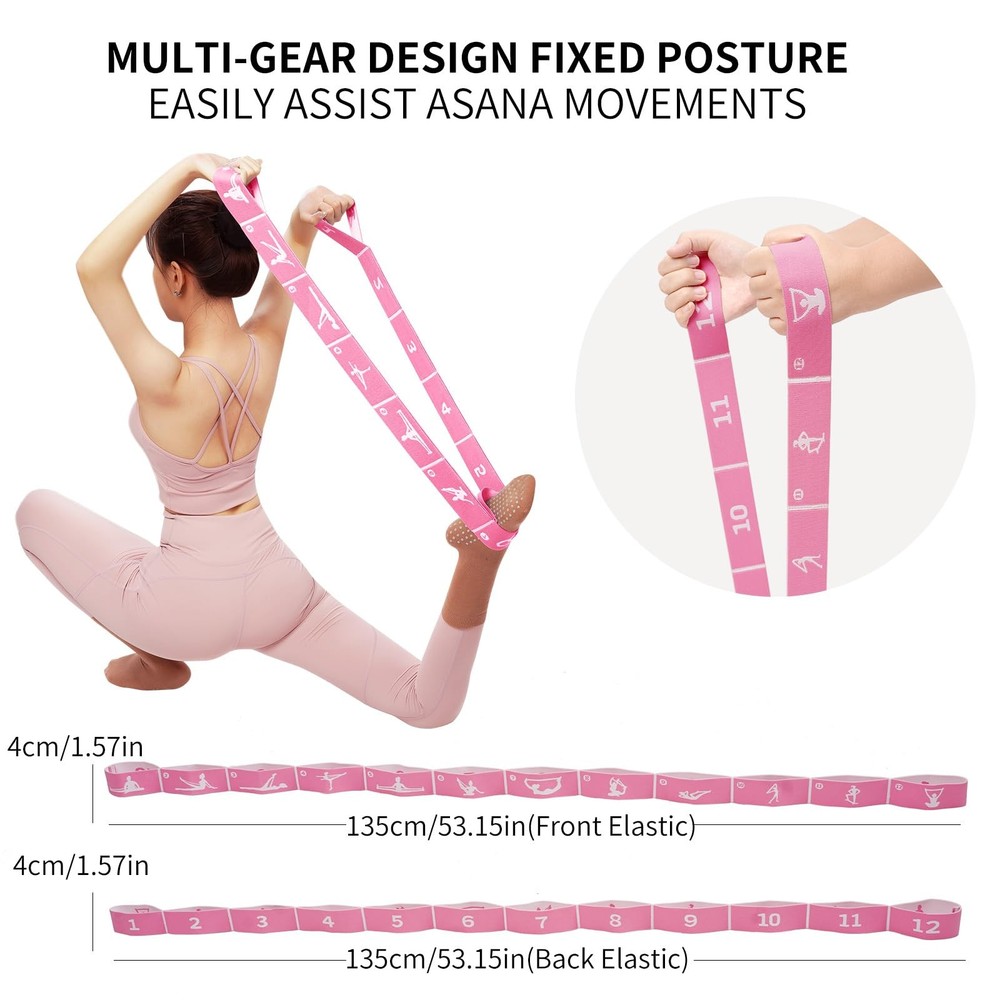 Yoga Strap with 12 Loops - Multi-Functional Stretch Band for Pilates, Dance, ...