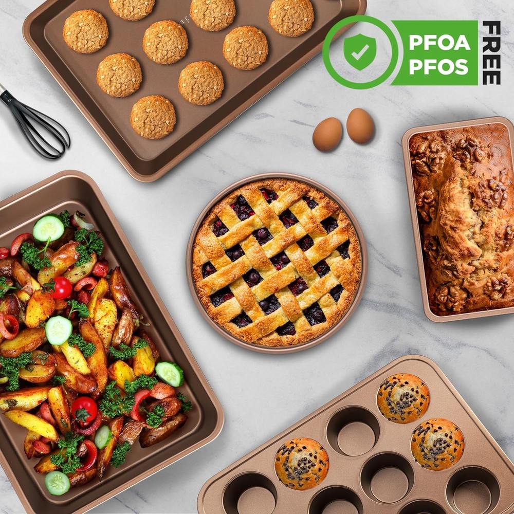 Gold Nonstick Bakeware Set – Essential 6-Piece Baking Pans for All Needs