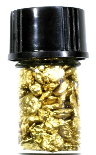 1.000 GRAMS ALASKAN YUKON BC NATURAL PURE GOLD NUGGETS #8 MESH W BOTTLE (#B800)
