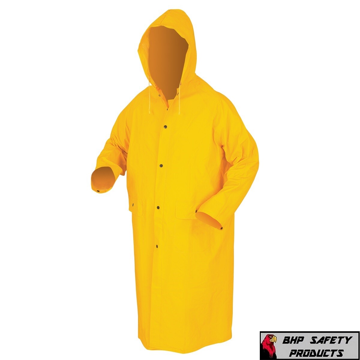 Safety Rain Coat Yellow Rain Jacket 49" w Detachable Hood .35mm PVC / Polyester