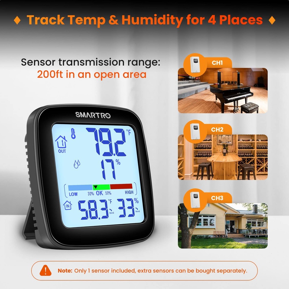 SMARTRO SC92 Professional Indoor Outdoor Thermometer Wireless Digital...
