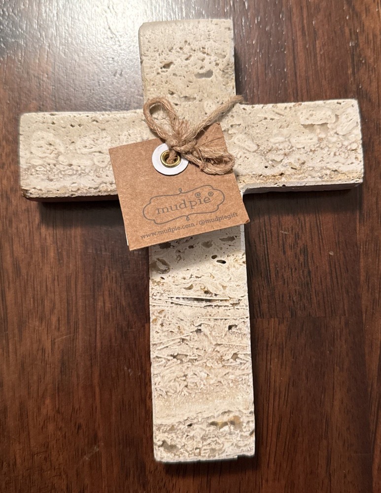 Mud Pie Cream Travertine Cross