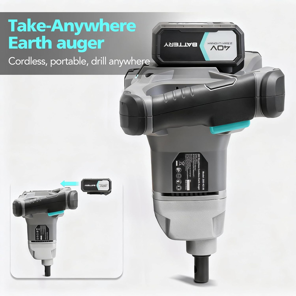 BLUEMARS Earth Auger, 40V Brushless Cordless Post Hole Digger with 6" Drill Bit,