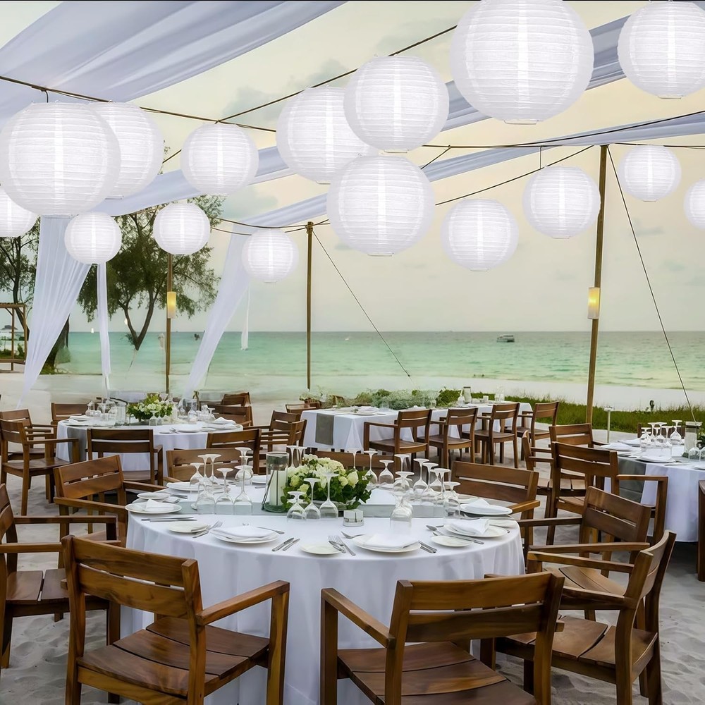 Paper Lanterns Decorative, White Round Hanging Lantern