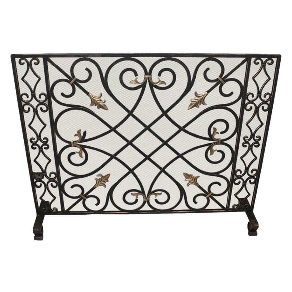 Old World Classic Iron Fireplace Screen Scroll Arrow Bronze Gold Firescreen