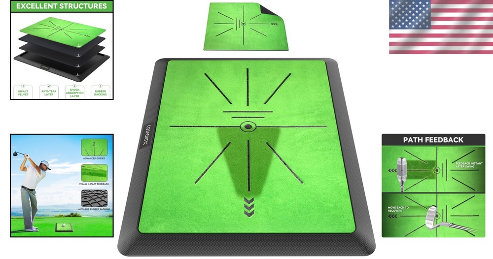 Golf Hitting Mat 16"x12" with Replaceable Velvet Surface for Swing Feedback