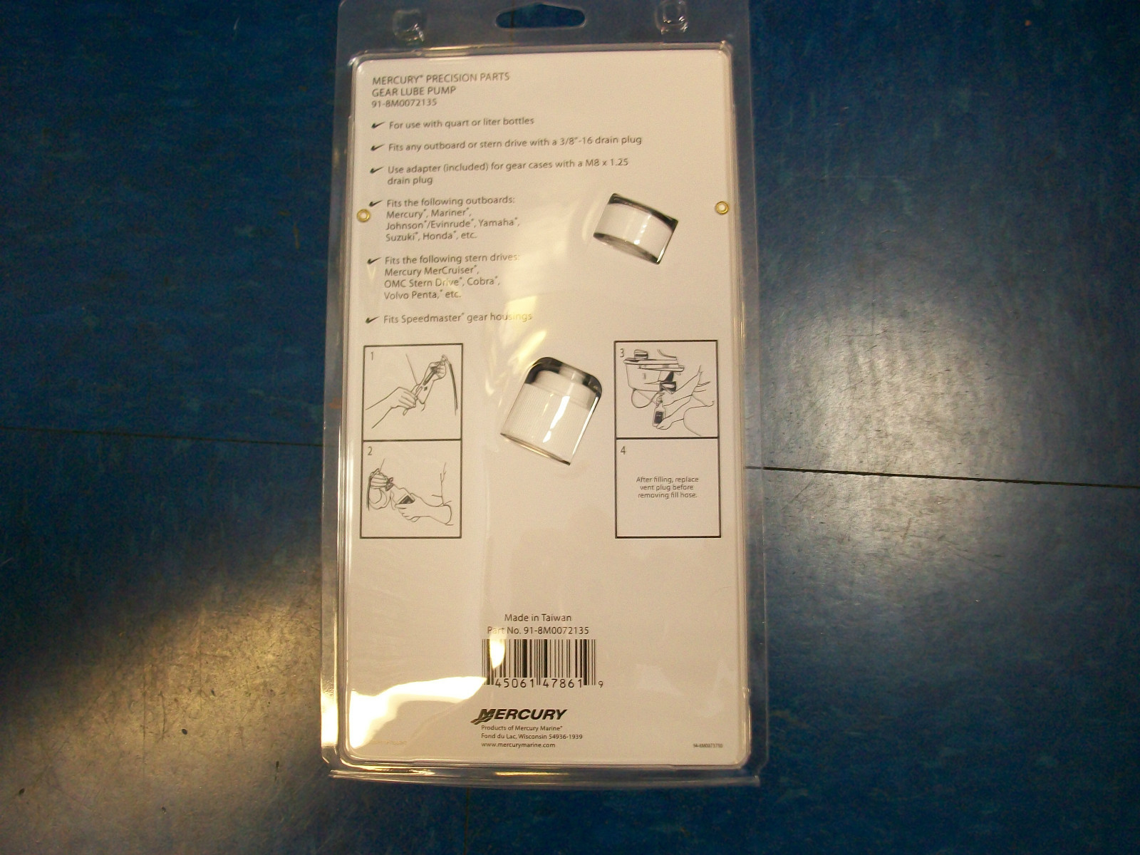 MERCURY / MERCRUISER GEAR LUBE PUMP 91-8M0072135 FITS QUART BOTTLES, OEM