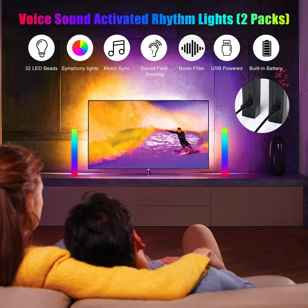 Battery Powered Rhythm Light Bar, RGB Sound Control Multicolor Multi-colored