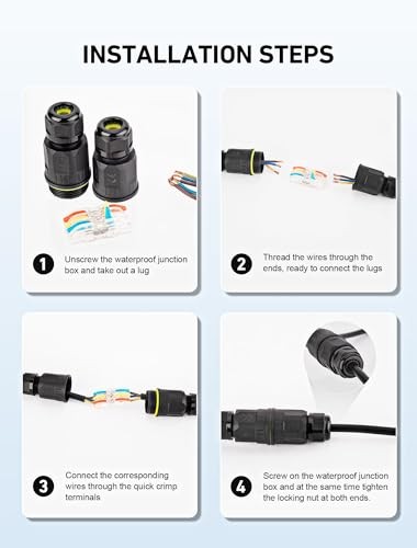 3-Pack Junction Box with 3 Pin Electrical Cable Connectors, IP68 Waterproof, 4