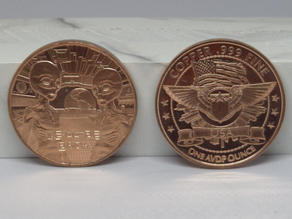 1 Oz. Solid .999 Fine Copper Round - Alien Design