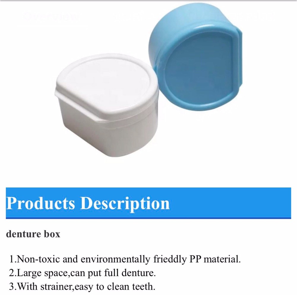 2 Pack Colors Denture Bath Case Cup Box Holder Storage Soak Container &Strainer