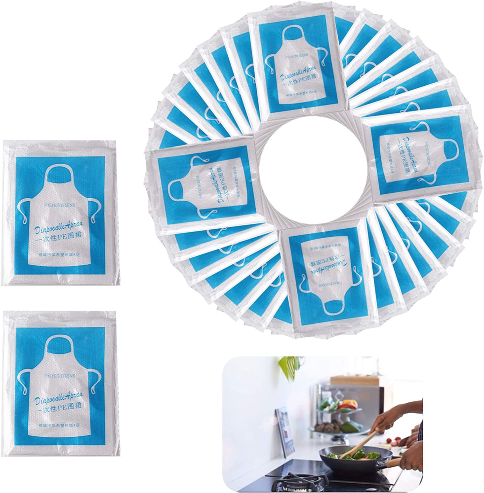 100 Pcs Aprons Clear Polyethylene Waterproof Disposable for Cooking Serving
