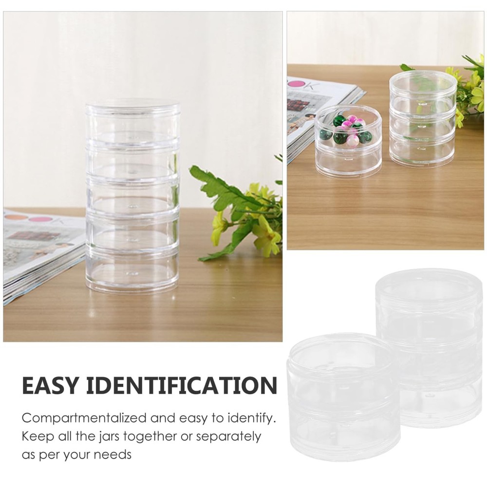 HEALLILY Stackable Round Storage Box 5-Section Organizer for Jewelry As Shown
