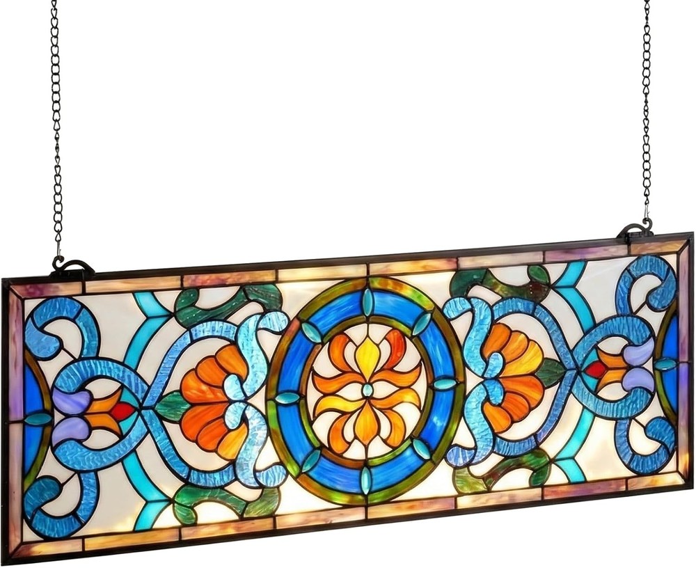 Tiffany Style Stained Glass Window Panel Hanging Transom