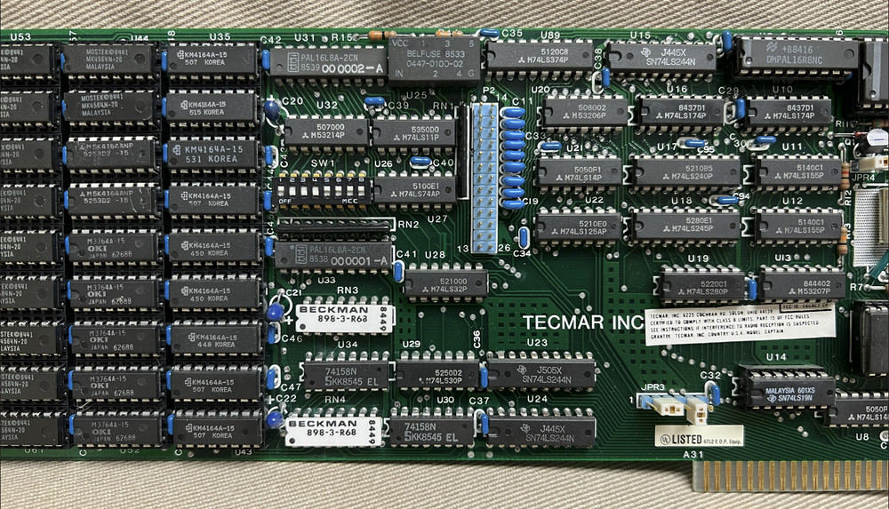 Tecmar Captain -8-bit ISA Multifunction Card w Real Time Clock -384k RAM -Tested