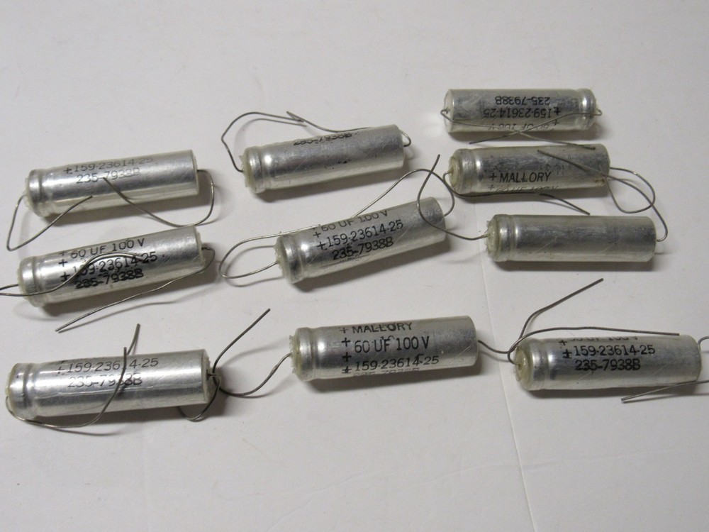 Mallory Electrolytic Capacitors 60 mf @ 100VDC. (10) c 1979 38th Week