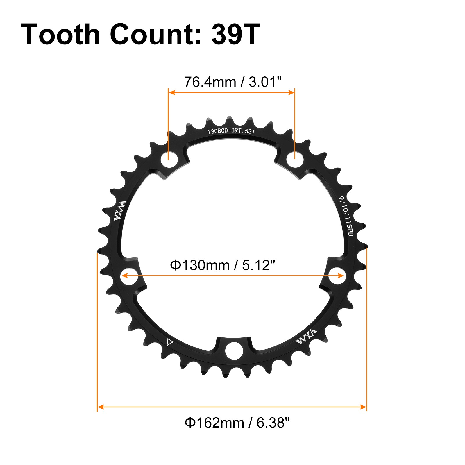 130BCD Bike Chainring 39T Round Narrow Wide Single Chainring for Road Bike