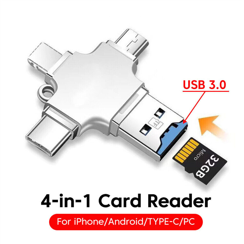 4in1 OTG Adapter iOS Micro Type-C USB Flash TF Card Reader For iPhone Android PC