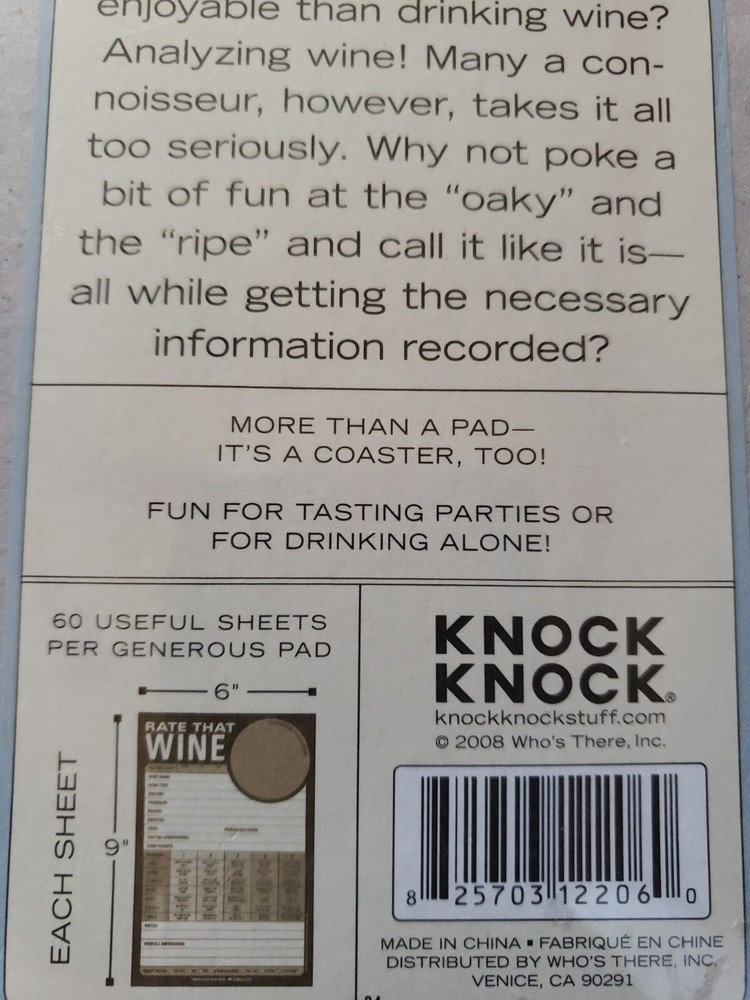 Knock Knock Rate That Wine 60 Sheet Notepad