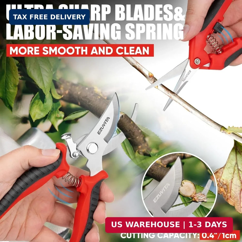 3PCS Gardening Tool Set Folding Saw 7" Pruner Shears Stainless