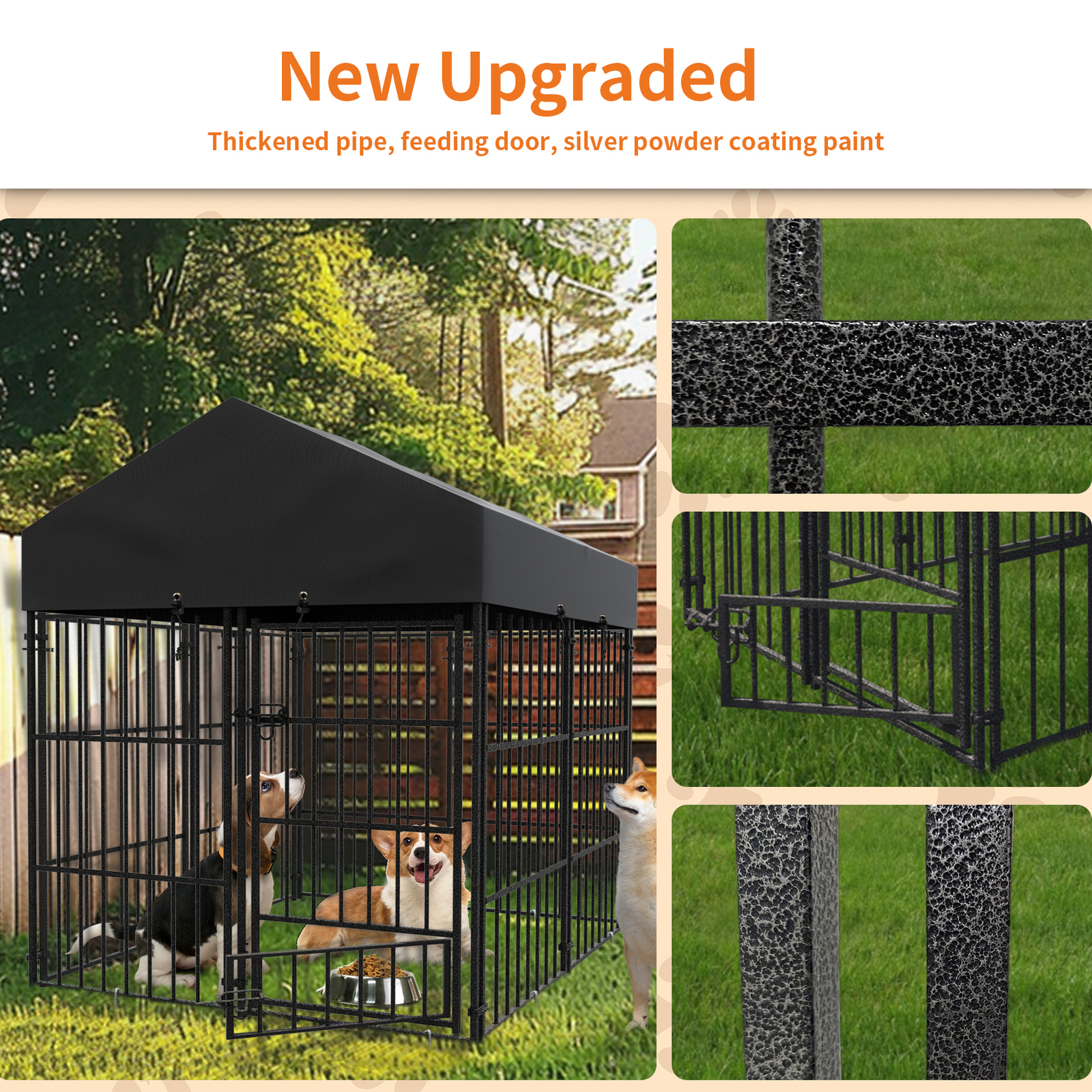 Heavy Duty Dog Kennel Upgrade Antirust Metal Pet Playpen Large Animal Cage House