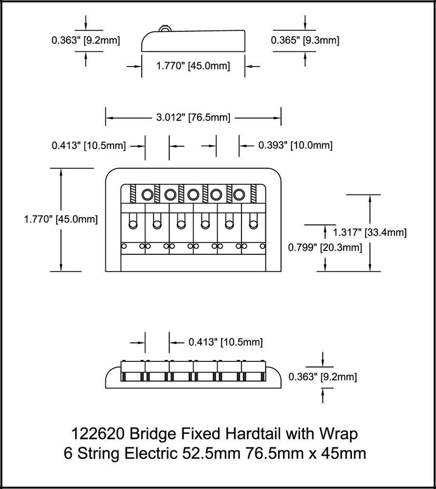 Bridge Hardtail Wrap 52.5mm Spread String thru body Black 122620BK