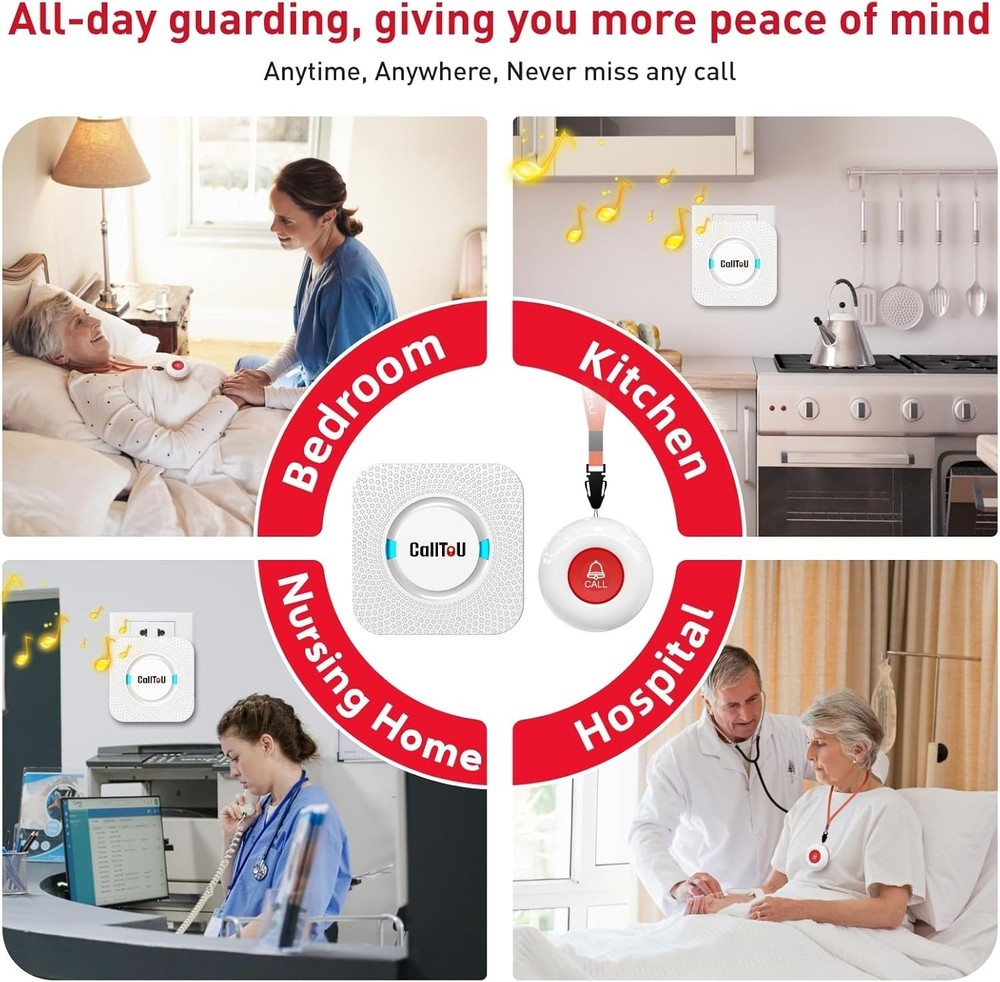 Elderly Help Alert System 2 Call Buttons 2 Receivers 500ft Range Smart Alert