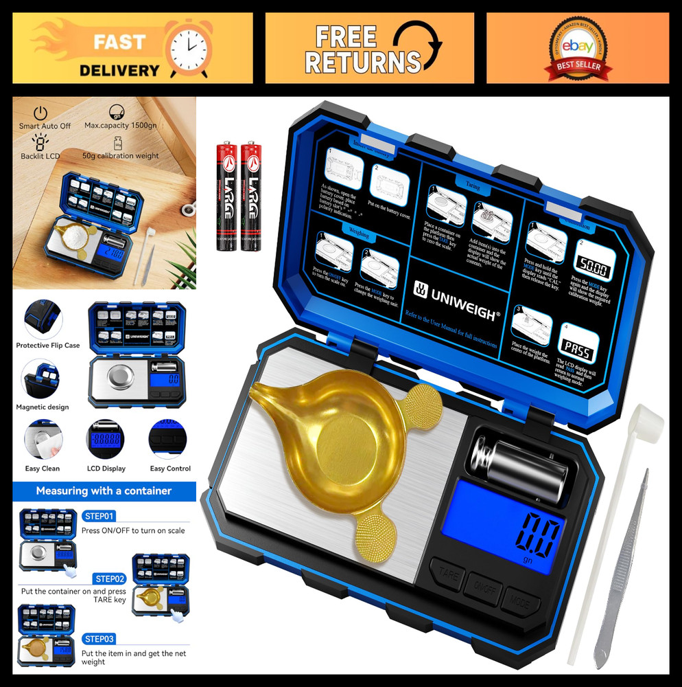 Precision Digital Reloading Scale 1500 Grains x 0.1gn - LCD Display, Tare & Cali