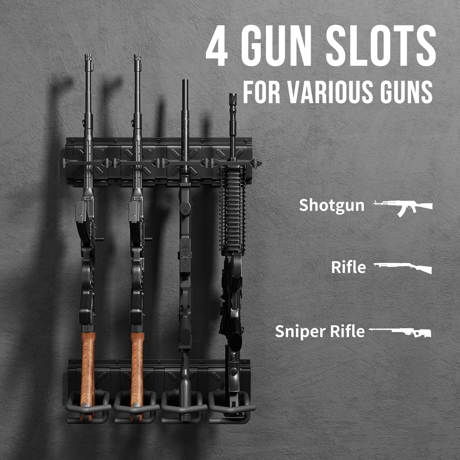 3/4/6/8/12 Slot Gun Rack Wall Mount Shotgun Rack Adjustable Rifle Storage Holder