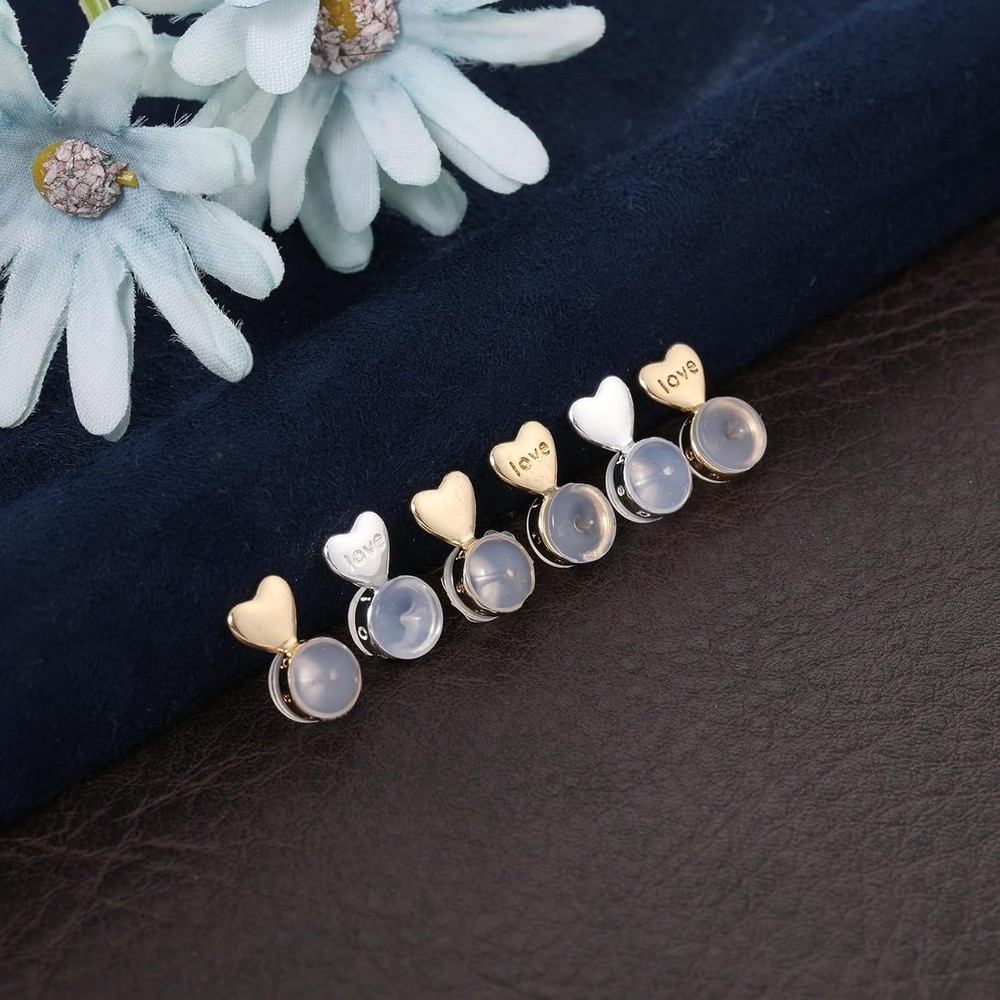 6PCS Silicone Heart Earring Lifter Backs for Droopy Ears Heavy Stud Support