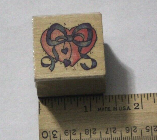 Heart With Ribbon Bow Rubber Stamp