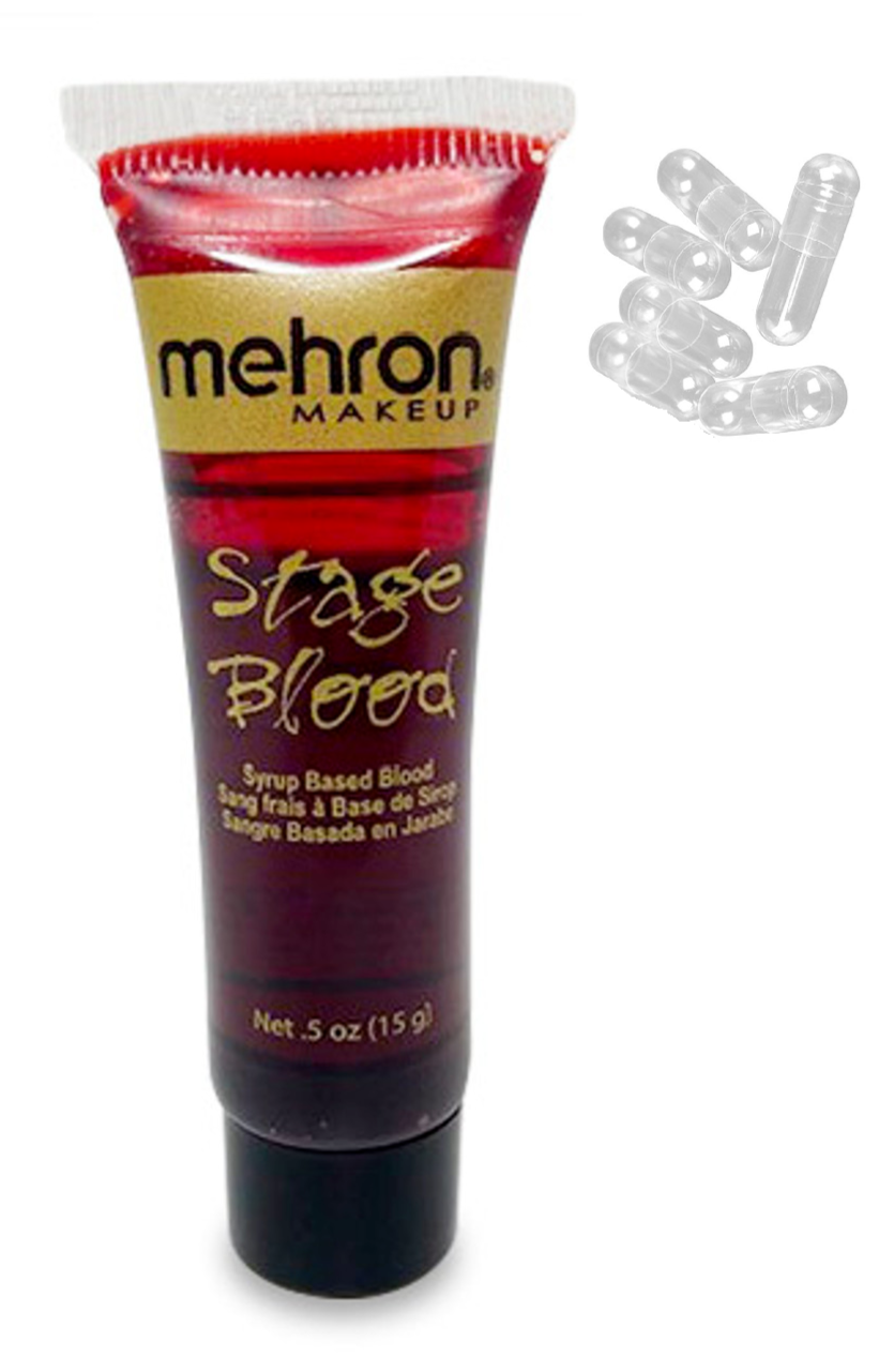 Mehron Stage Blood- Bright Arterial-Theatrical Makeup-Fake Blood With 6 Capsules