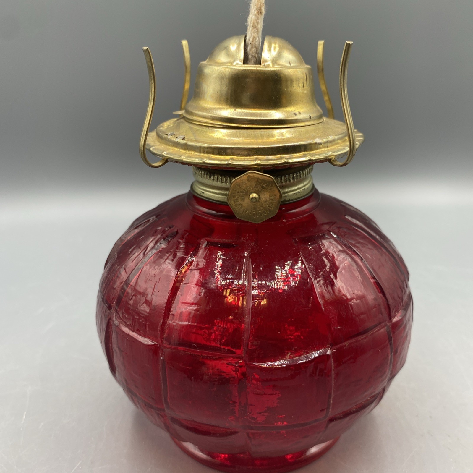 New Vintage Viking Glass Ruby (Red) Paneled Kerosene Lamp Eagle Burner BASE ONLY